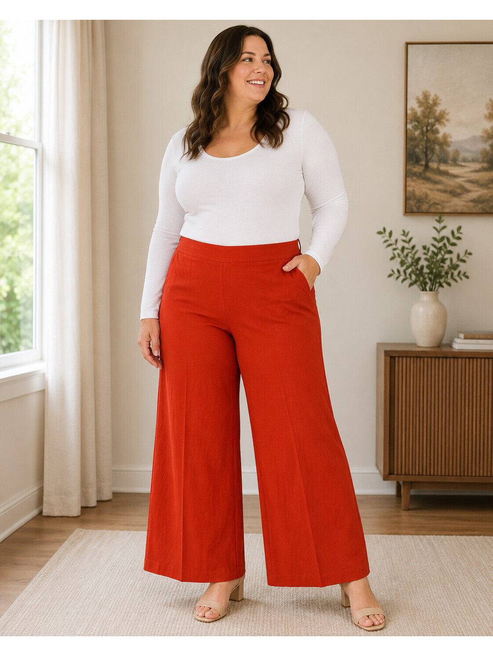 NWT Worthington Wide Leg Pants Womens 18 Red High Rise Stretch Workwear Trousers